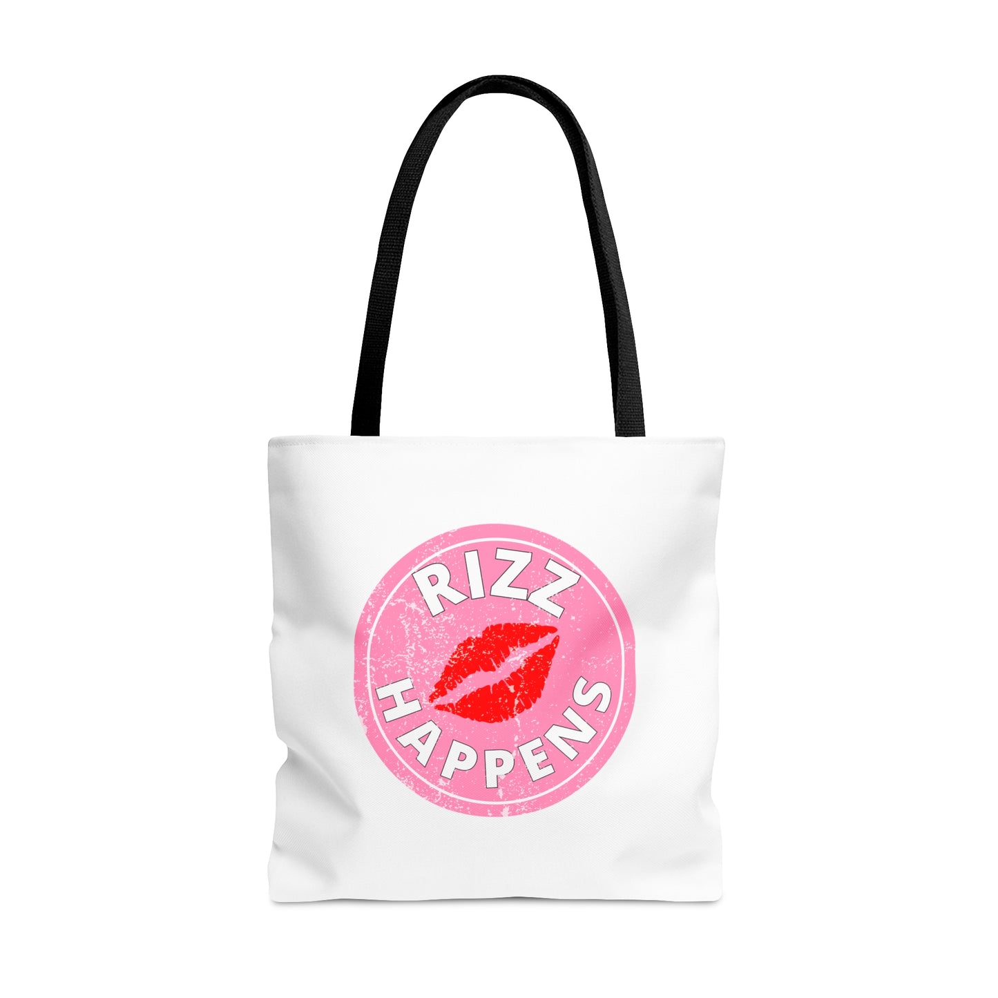 RIZZ HAPPENS- AOP Tote Bag (white)-"Shopping Trips Deserve A Plus-One"