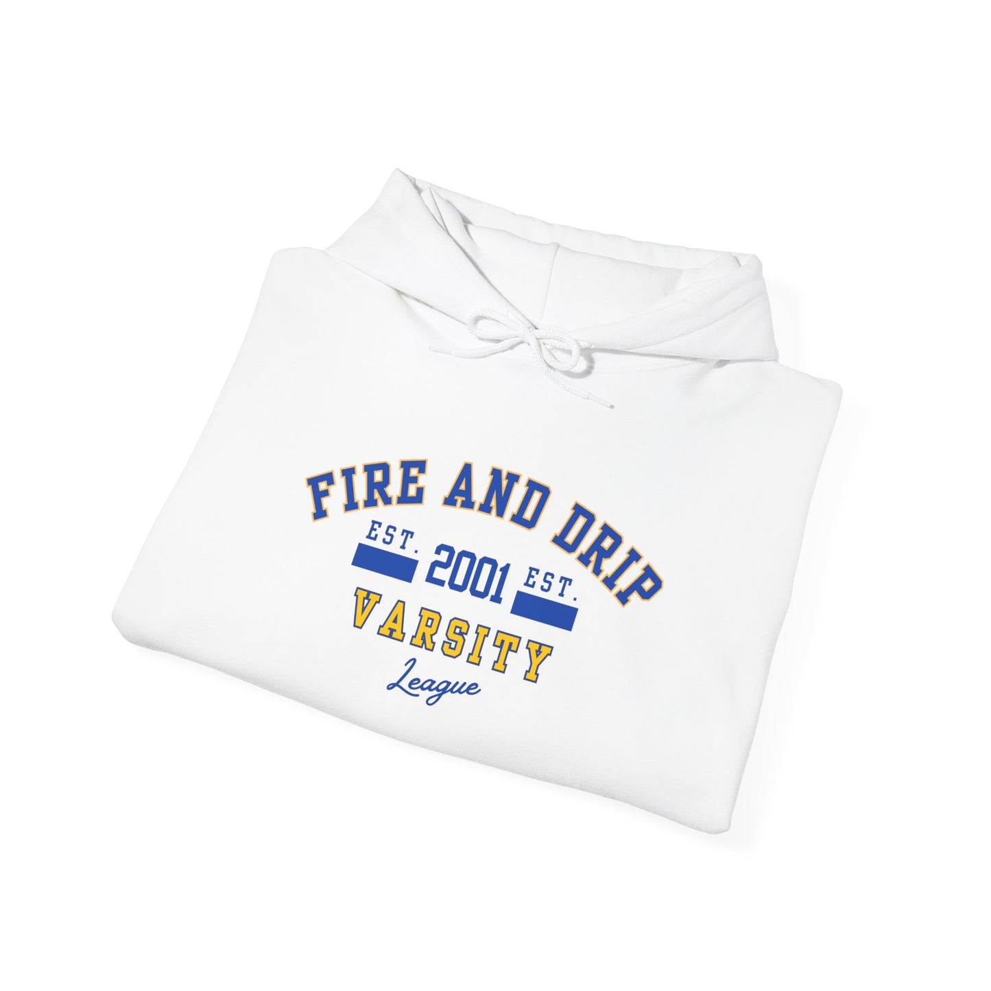 FIRE AND DRIP VARSITY- Unisex Heavy Blend Hooded Sweatshirt-“Must Have Streetwear Trending Graphic Pullover for Everyday Style”