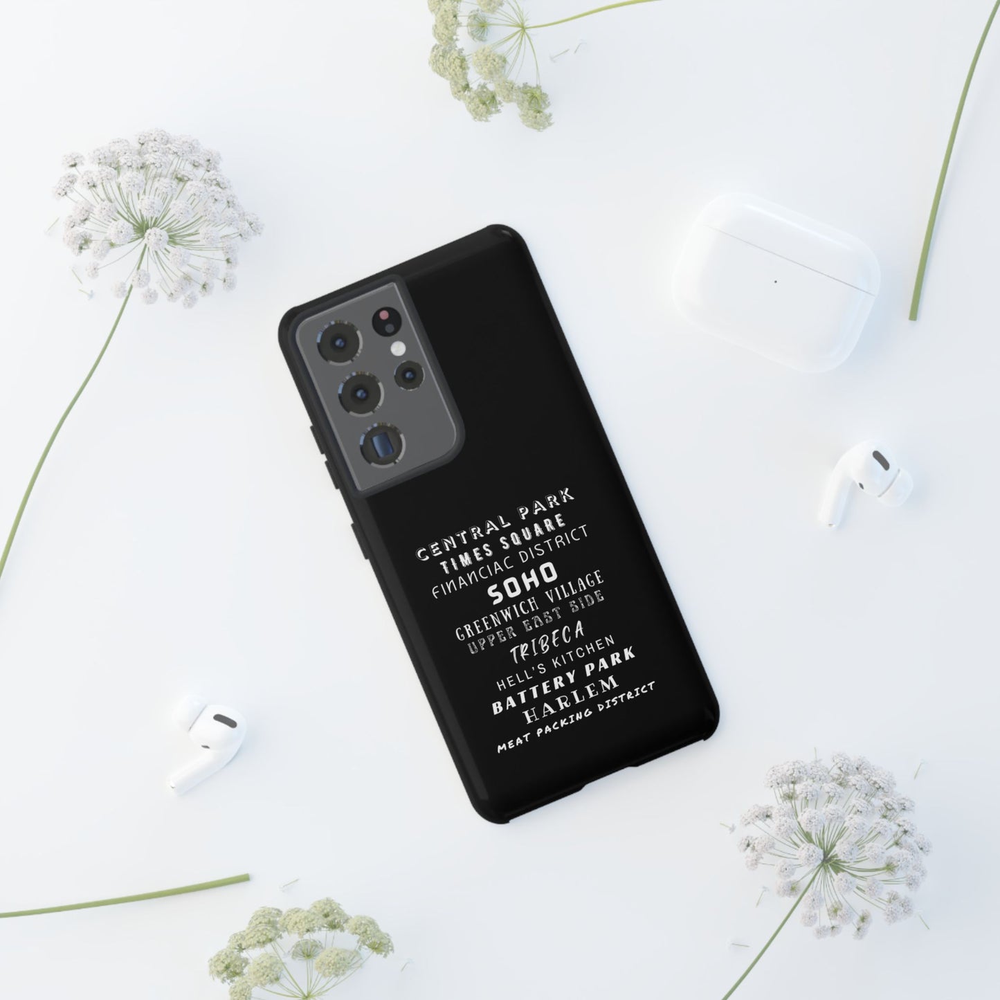 NYC NEIGHBORHOODS -Tough Phone Cases - Fits Most Phone Sizes!! (Dark GREY) "Great Gift For NYC Travelers"