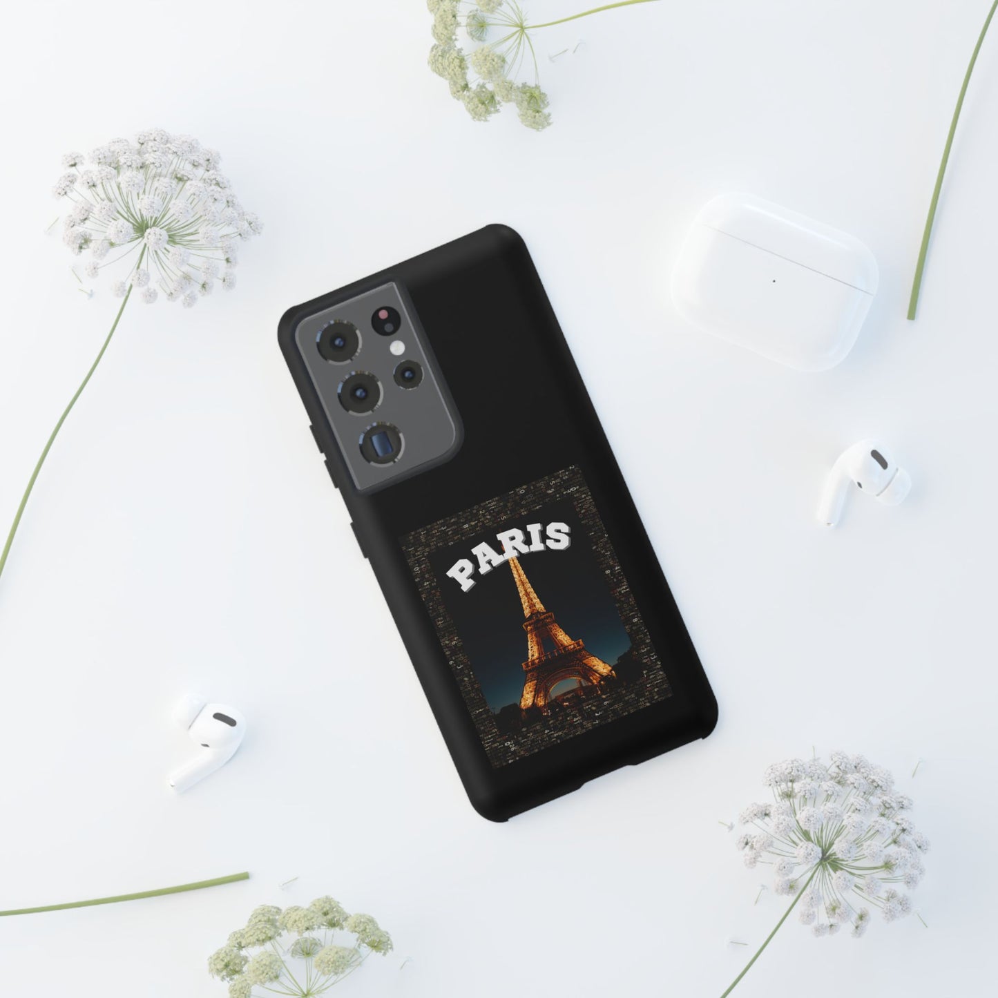 PARIS AT NIGHT- Tough Phone Cases - Fits Most Phone Sizes!! (BLACK) "Travel in Style"