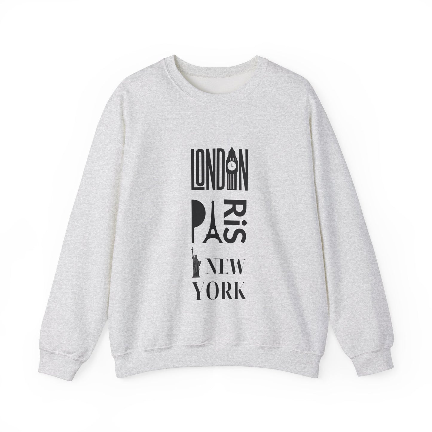 LONDON NEW YORK PARIS- Unisex Heavy Blend Crewneck Sweatshirt (VARIETY OF COLORS) "Stylish Travel Sweatshirt- Big City Energy"