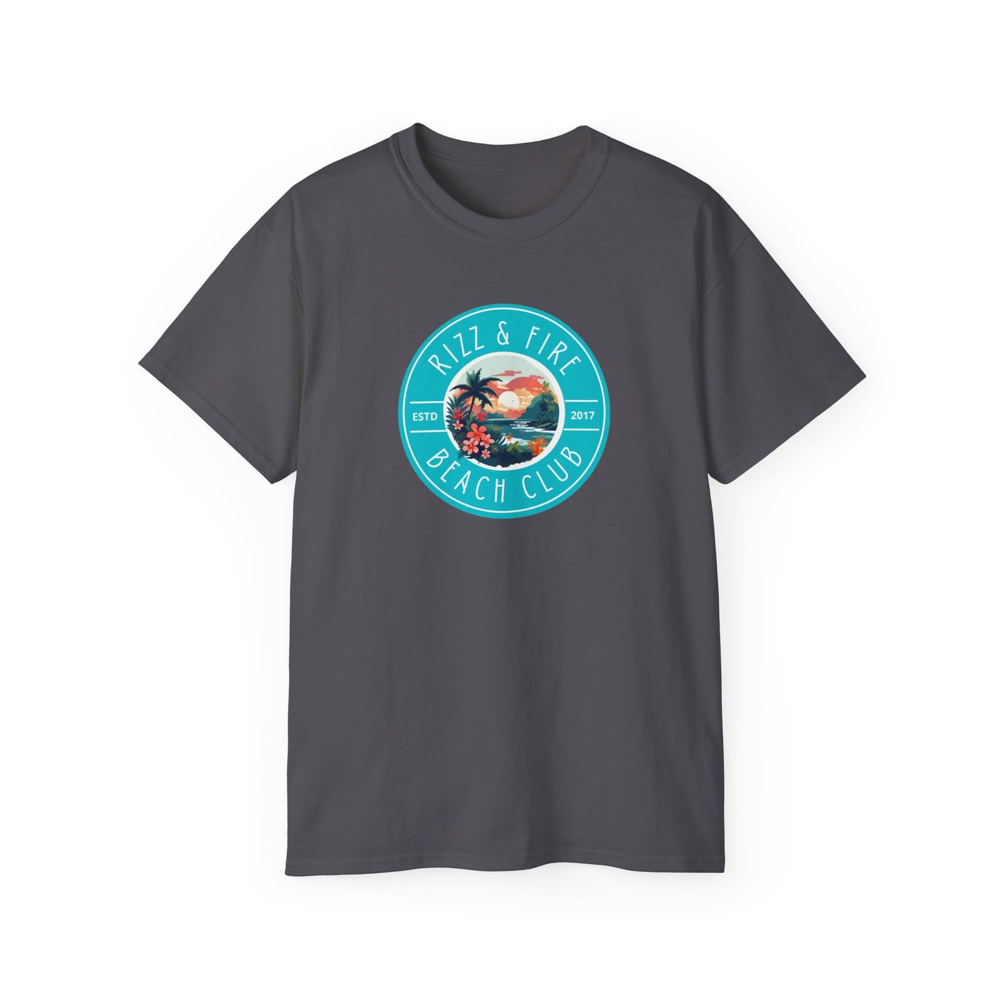 RIZZ & FIRE BEACH CLUB- T Shirt (VARIETY OF DARK COLORS) “Elevate Your Everyday with a Statement Tee”