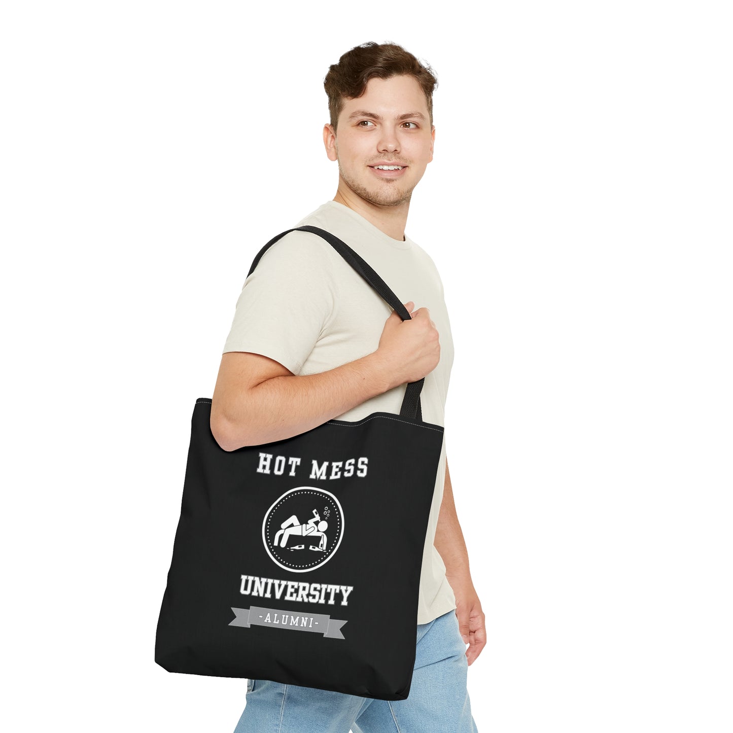 HOT MESS UNIVERSITY- AOP Tote Bag (BLACK)-"The Tote That Stole The Spotlight"