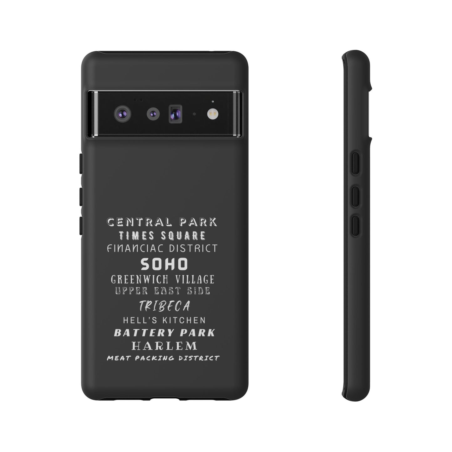 NYC NEIGHBORHOODS -Tough Phone Cases - Fits Most Phone Sizes!! (Dark GREY) "Great Gift For NYC Travelers"