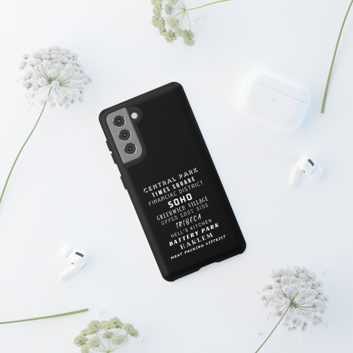 NYC NEIGHBORHOODS -Tough Phone Cases - Fits Most Phone Sizes!! (Dark GREY) "Great Gift For NYC Travelers"