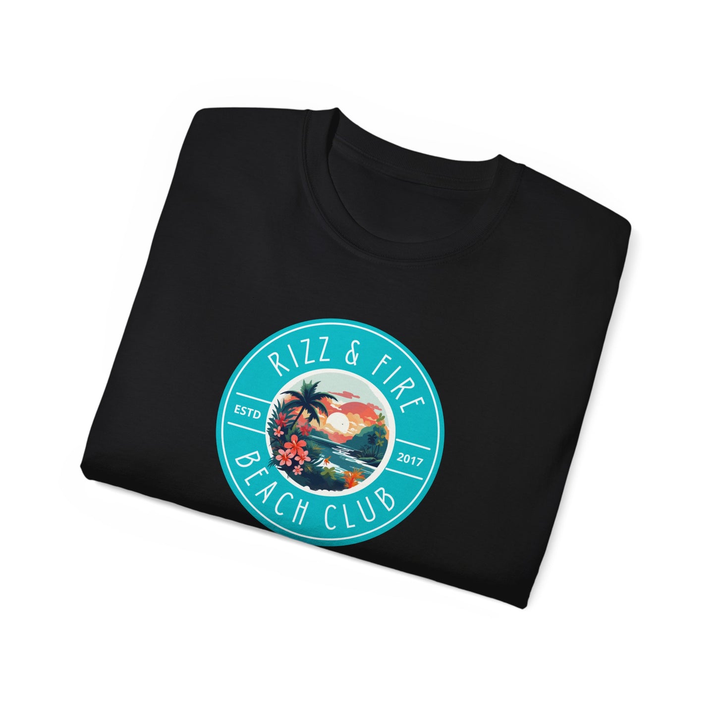 RIZZ & FIRE BEACH CLUB- T Shirt (VARIETY OF DARK COLORS) “Elevate Your Everyday with a Statement Tee”