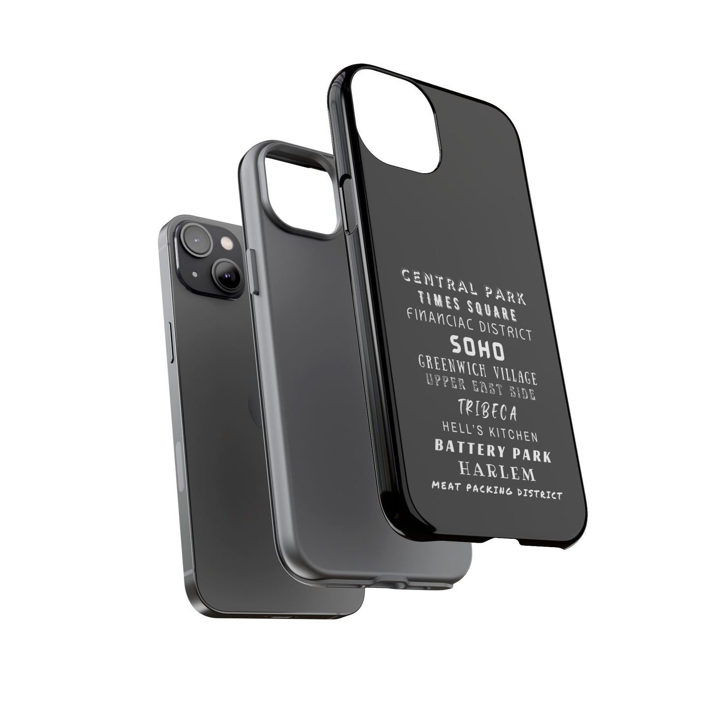 NYC NEIGHBORHOODS -Tough Phone Cases - Fits Most Phone Sizes!! (Dark GREY) "Great Gift For NYC Travelers"