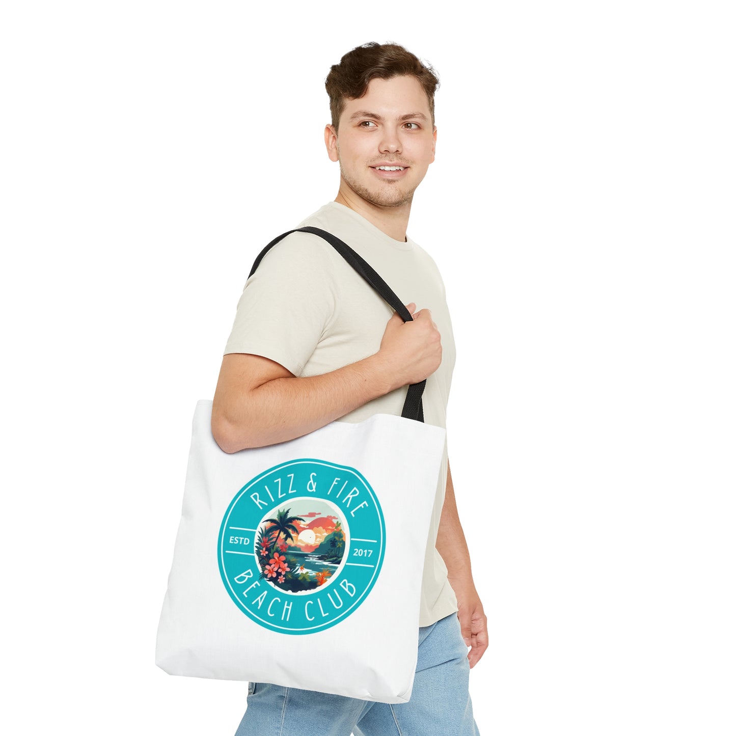 RIZZ & FIRE BEACH CLUB- AOP Tote Bag-"Don’t Just Show Up, Tote Up"