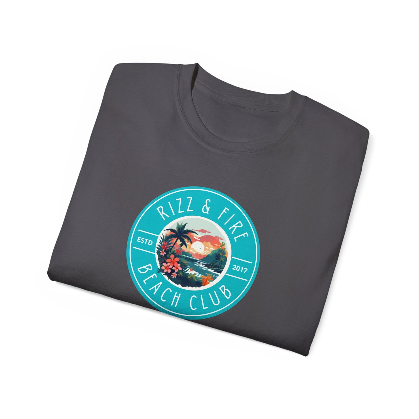 RIZZ & FIRE BEACH CLUB- T Shirt (VARIETY OF DARK COLORS) “Elevate Your Everyday with a Statement Tee”