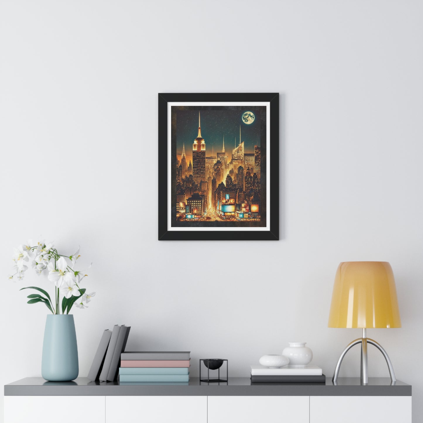 New York City Bright Moon at Night "Framed Print That Defines Aesthetic Vibes”