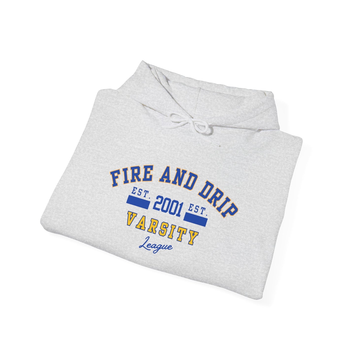 FIRE AND DRIP VARSITY- Unisex Heavy Blend Hooded Sweatshirt-“Must Have Streetwear Trending Graphic Pullover for Everyday Style”