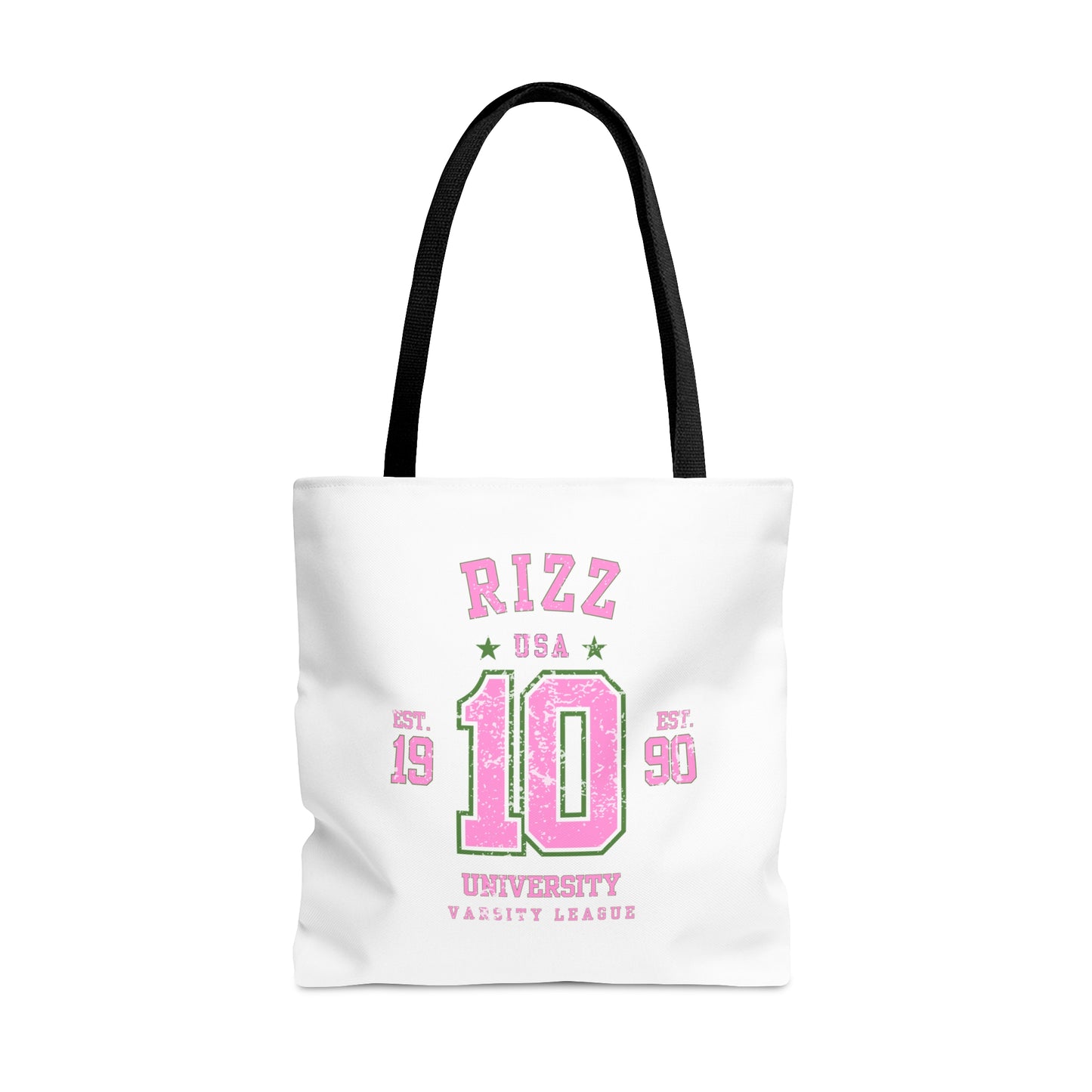RIZZ UNIVERSITY- AOP Tote Bag (white)-"Hallway Runway Ready"