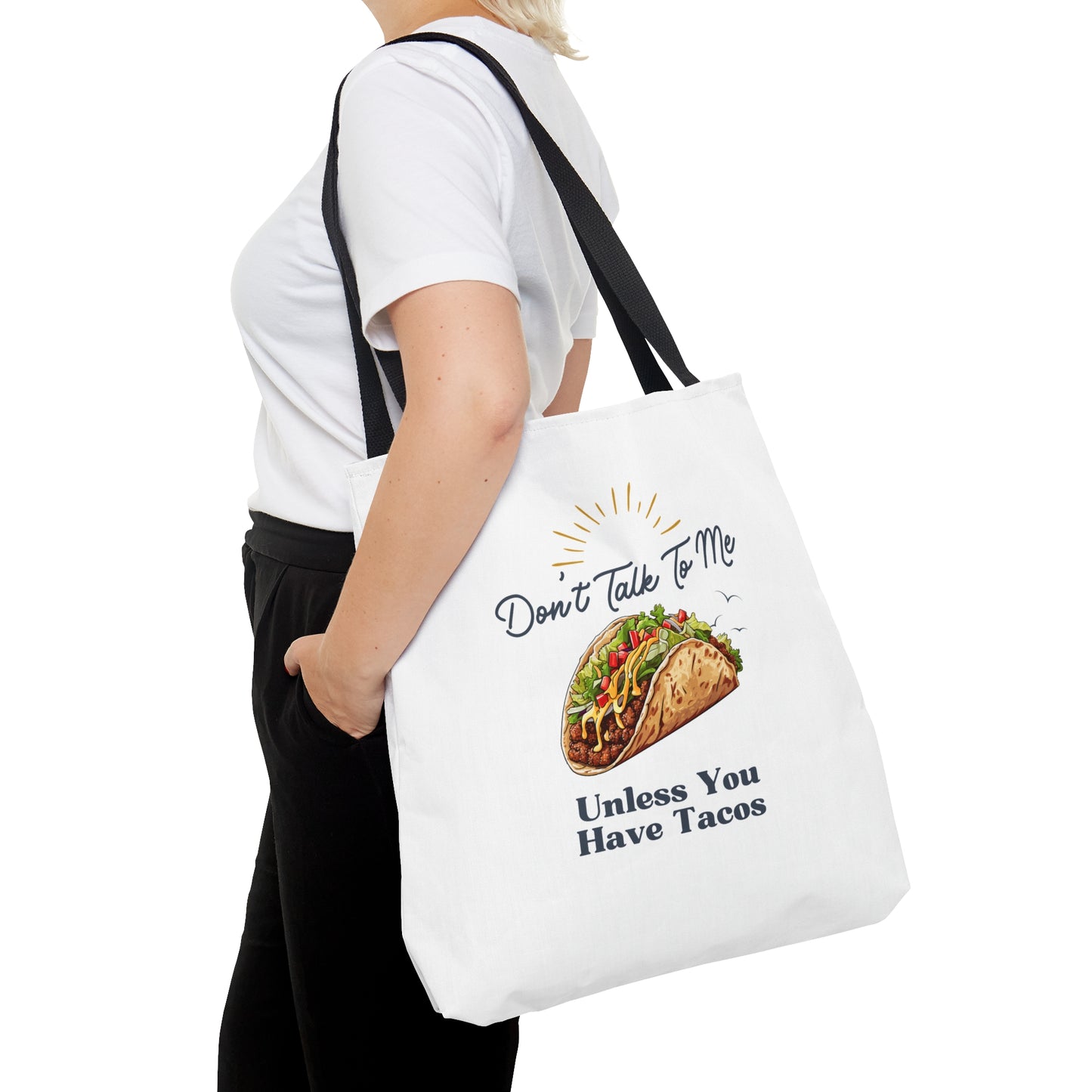 DON'T TALK TO ME UNLESS YOU HAVE TACOS- AOP Tote Bag-"Books Look Hotter In This Bag"
