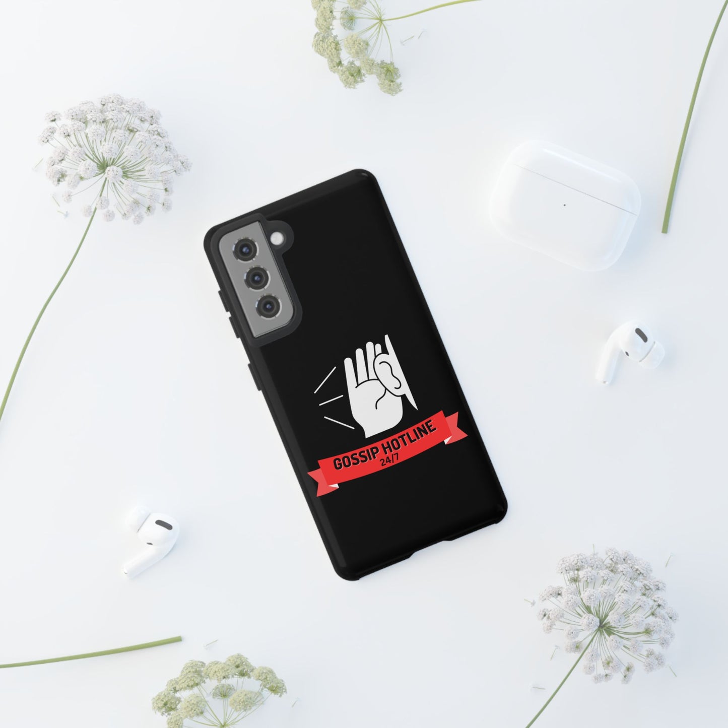 GOSSIP HOTLINE-Tough Phone Cases - Fits Most Phone Sizes!! (BLACK) "When Your Phone Case Spills The Tea"