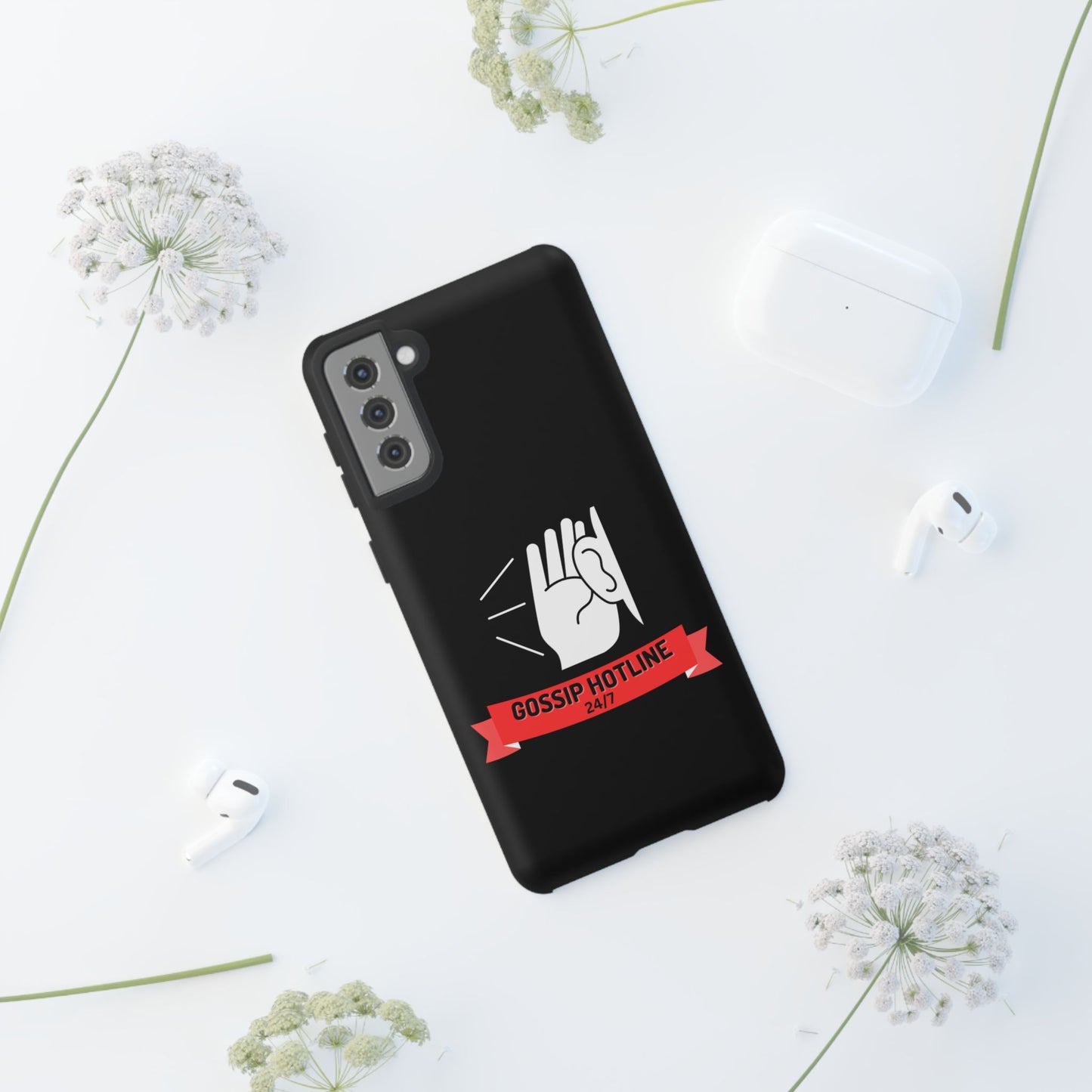 GOSSIP HOTLINE-Tough Phone Cases - Fits Most Phone Sizes!! (BLACK) "When Your Phone Case Spills The Tea"
