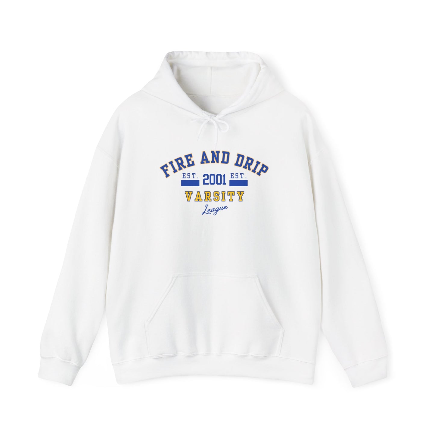 FIRE AND DRIP VARSITY- Unisex Heavy Blend Hooded Sweatshirt-“Must Have Streetwear Trending Graphic Pullover for Everyday Style”