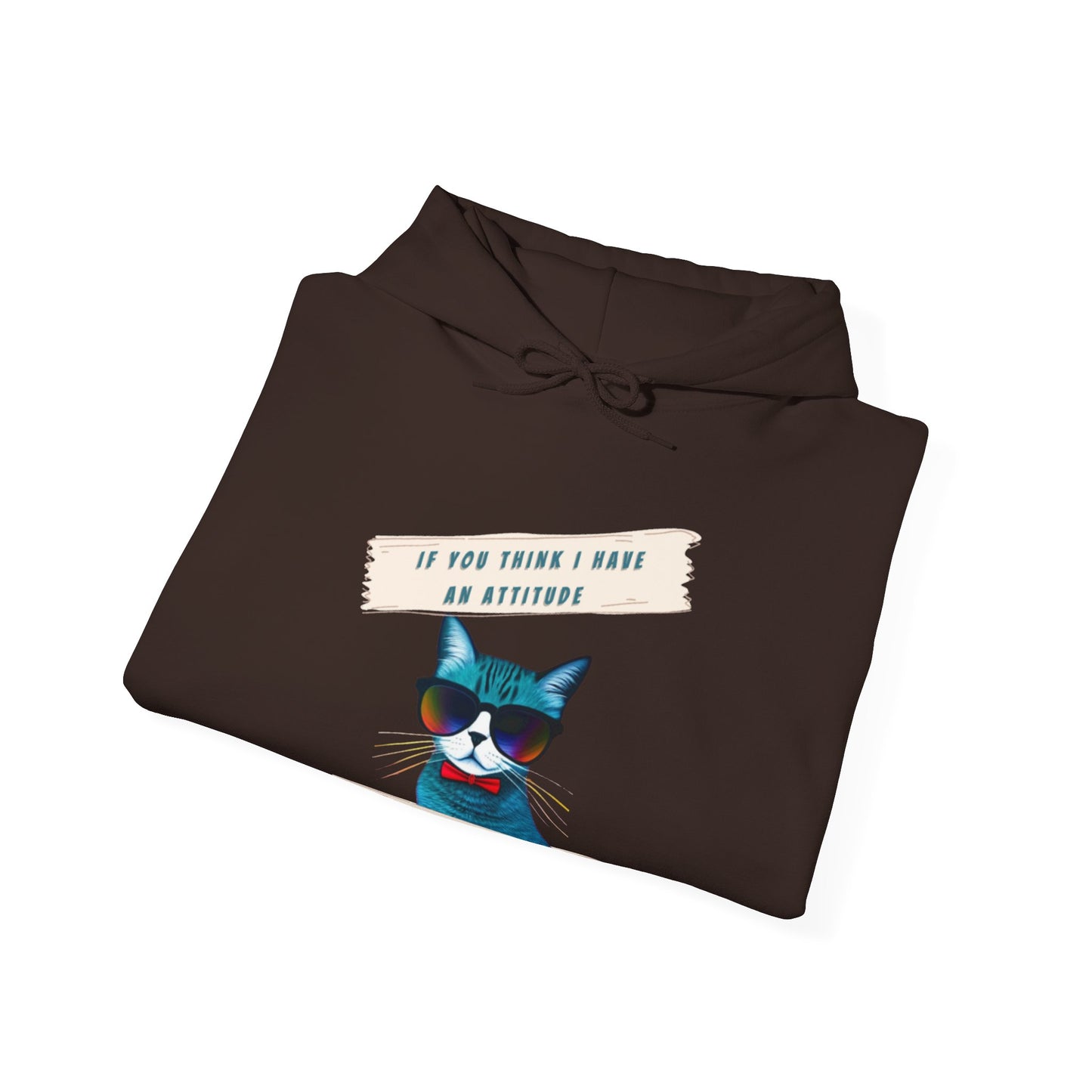 "IF YOU THINK I HAVE AN ATTITUDE-YOU SHOULD SEE THE LADY THAT CLEANS MY LITTERBOX"- Unisex Heavy Blend Hooded Sweatshirt -(VARIETY OF COLORS) "Sassy Cat With Attitude"