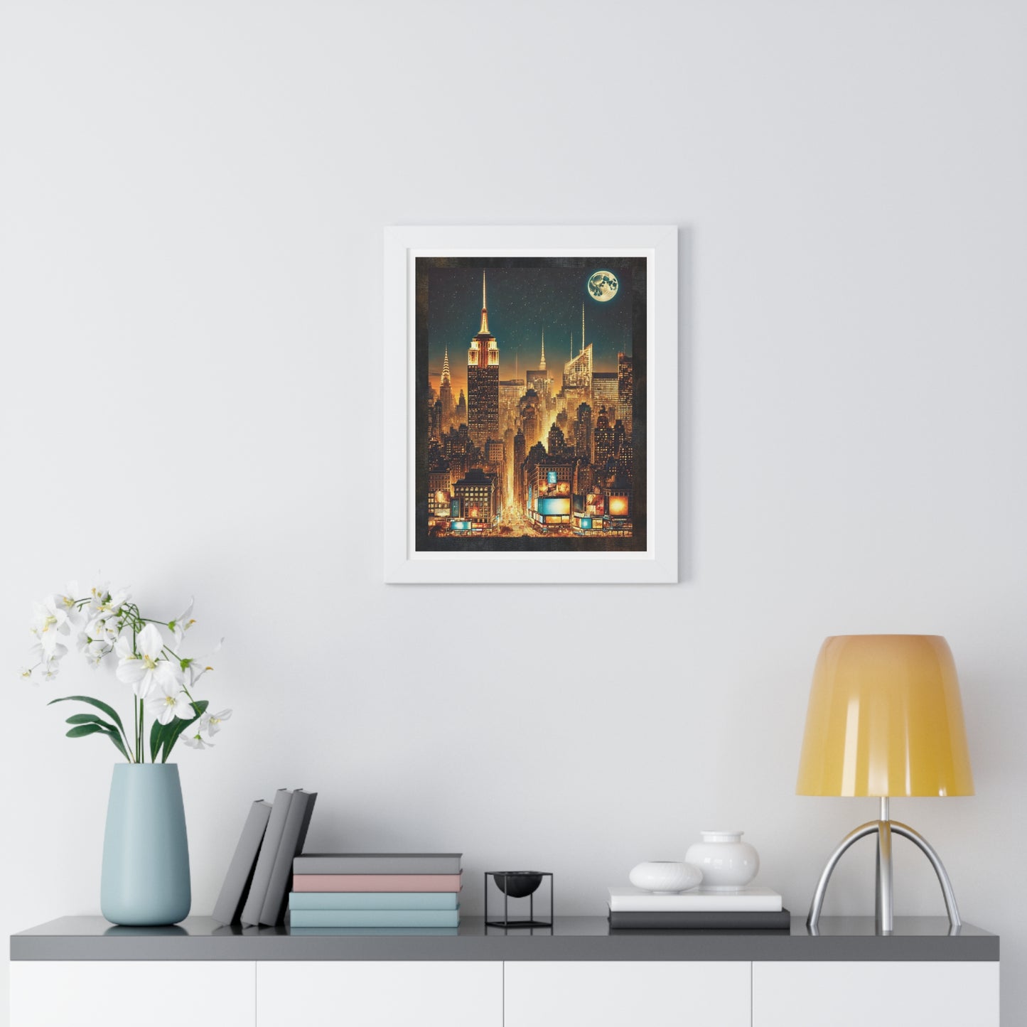 New York City Bright Moon at Night "Framed Print That Defines Aesthetic Vibes”