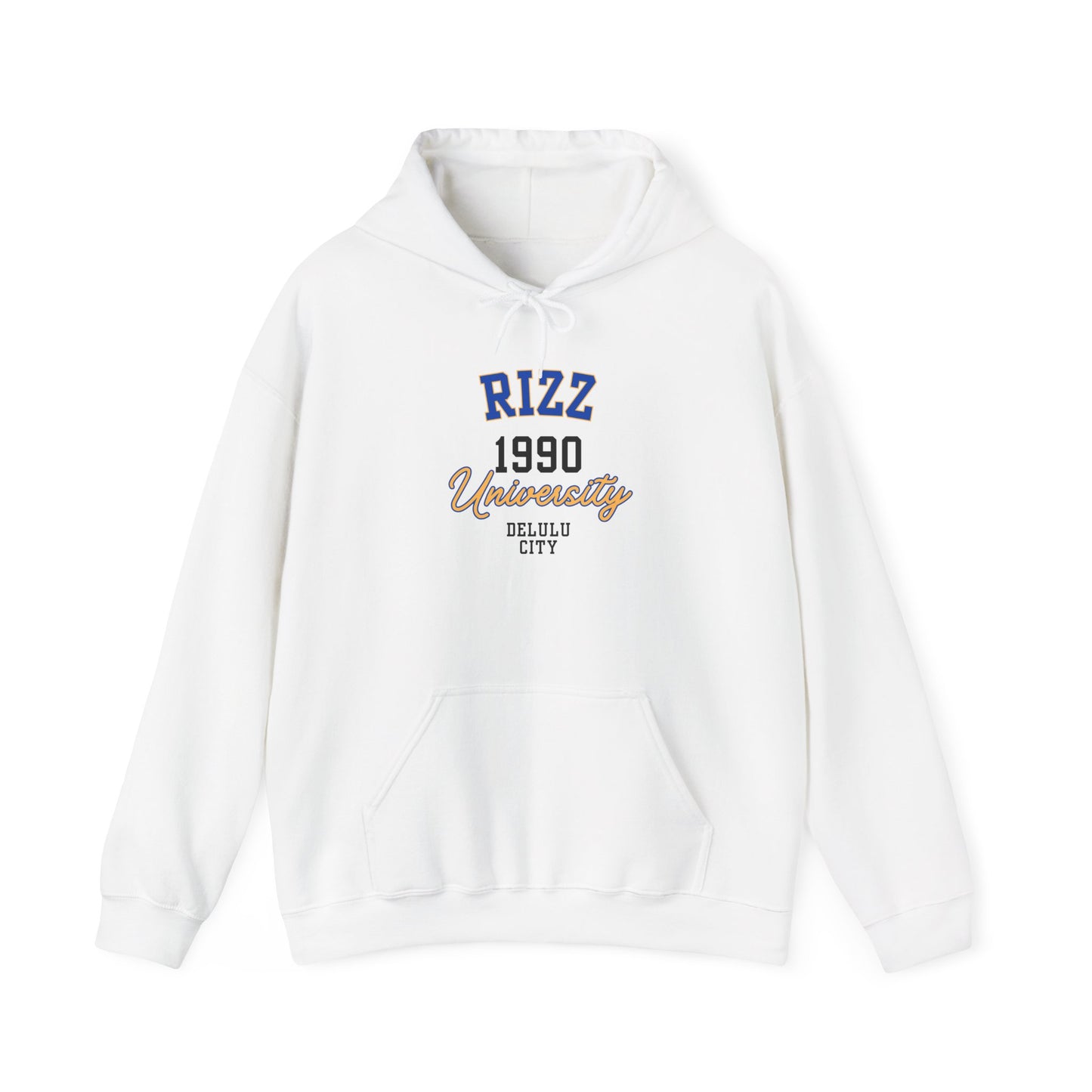 RIZZ UNIVERSITY 1990- Unisex Heavy Blend Hooded Sweatshirt -WHITE-“Top Pick Graphic Hoodie — Cozy Streetwear Must-Have With Viral Vibes”