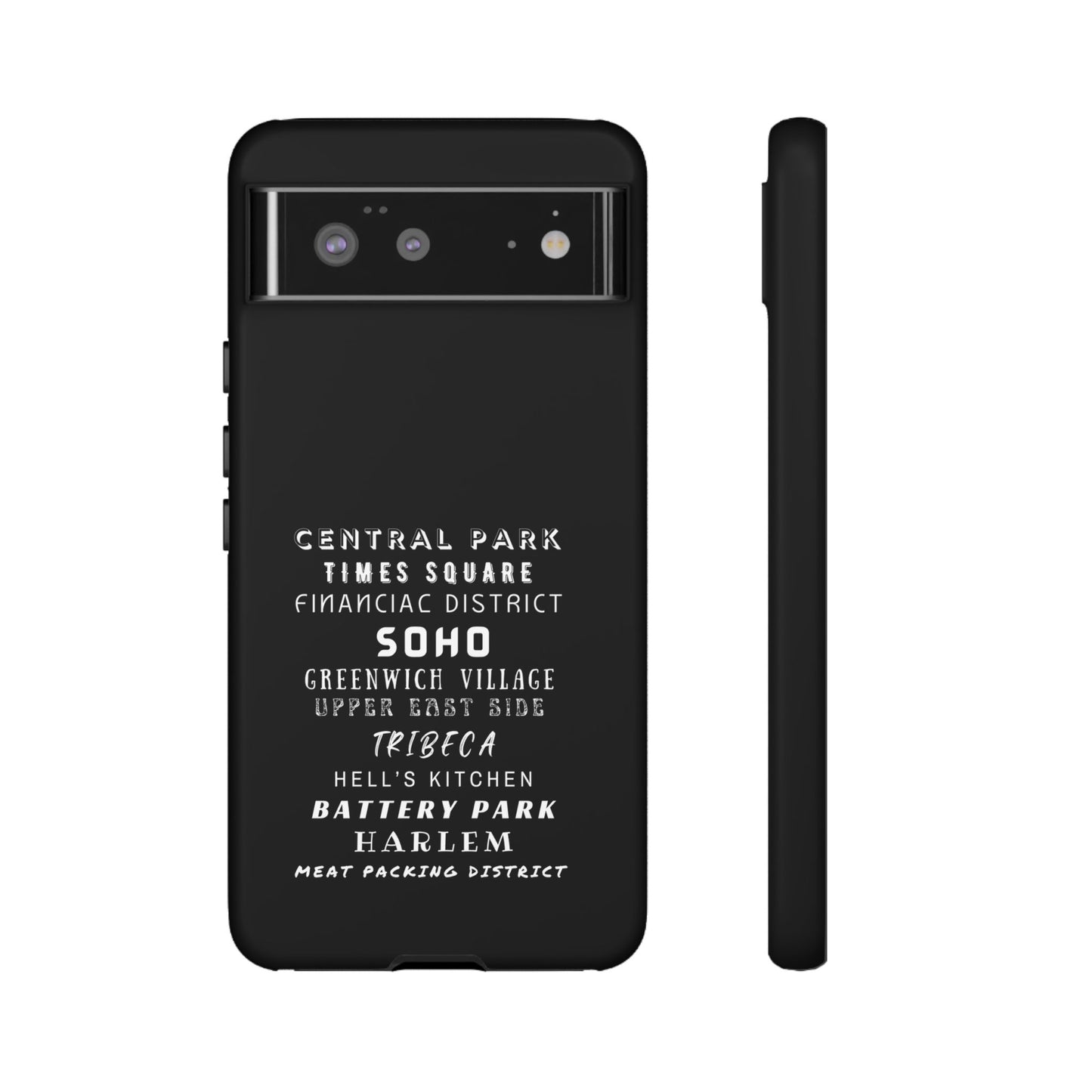 NYC NEIGHBORHOODS -Tough Phone Cases - Fits Most Phone Sizes!! (Dark GREY) "Great Gift For NYC Travelers"