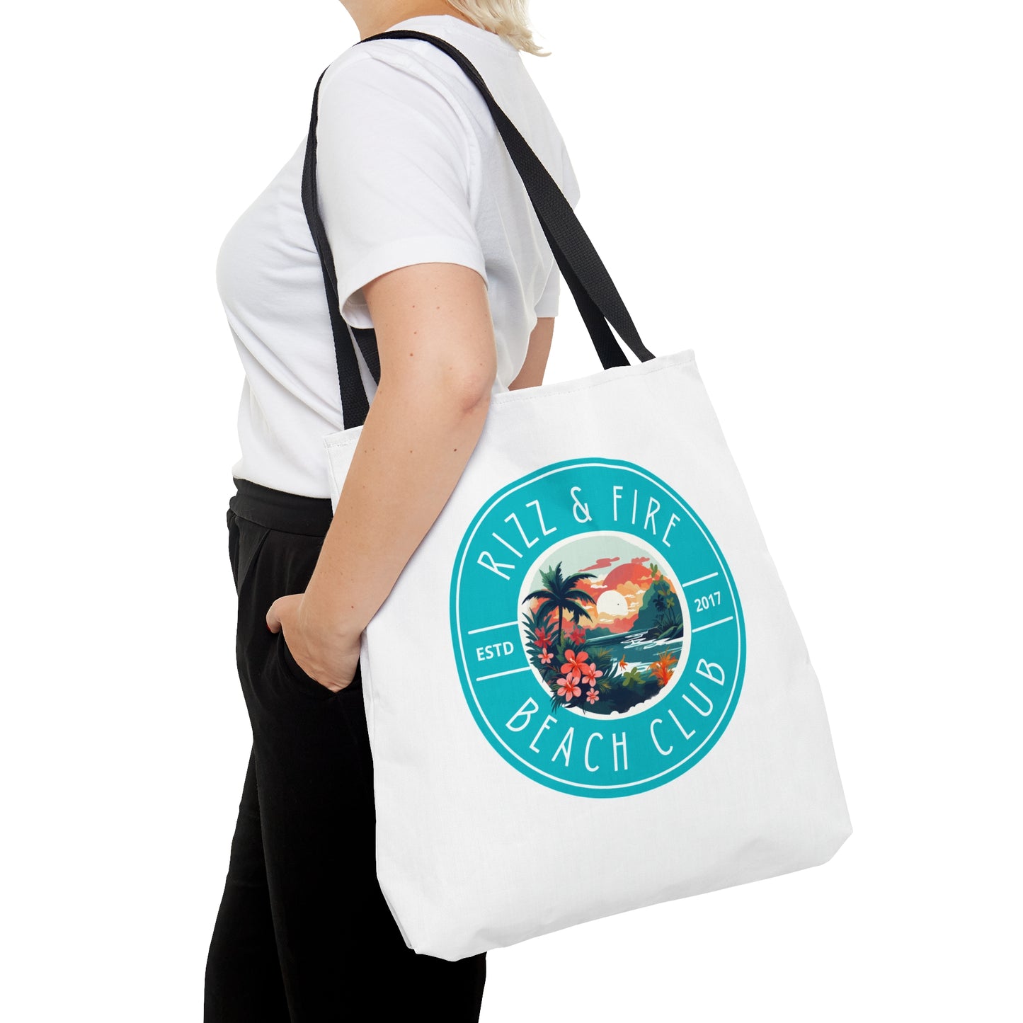 RIZZ & FIRE BEACH CLUB- AOP Tote Bag-"Don’t Just Show Up, Tote Up"