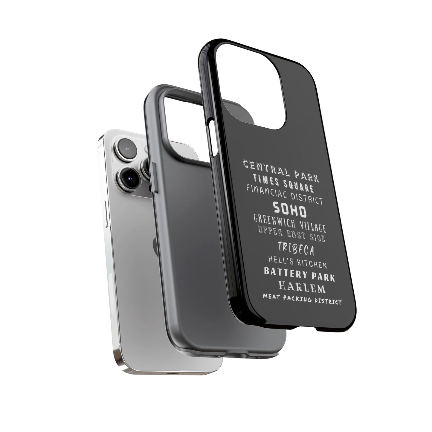 NYC NEIGHBORHOODS -Tough Phone Cases - Fits Most Phone Sizes!! (Dark GREY) "Great Gift For NYC Travelers"