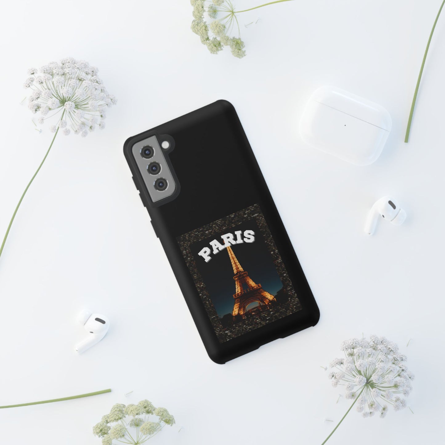 PARIS AT NIGHT- Tough Phone Cases - Fits Most Phone Sizes!! (BLACK) "Travel in Style"