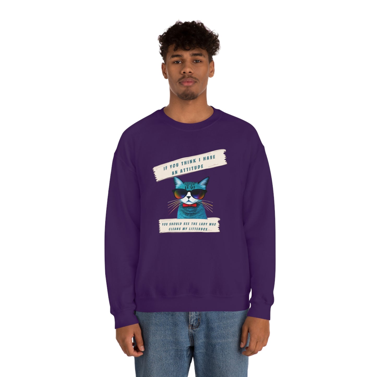 CAT ATTITUDE- Unisex Heavy Blend Crewneck Sweatshirt (VARIETY OF COLORS)"Trendy Cat Lover Graphic Tee”