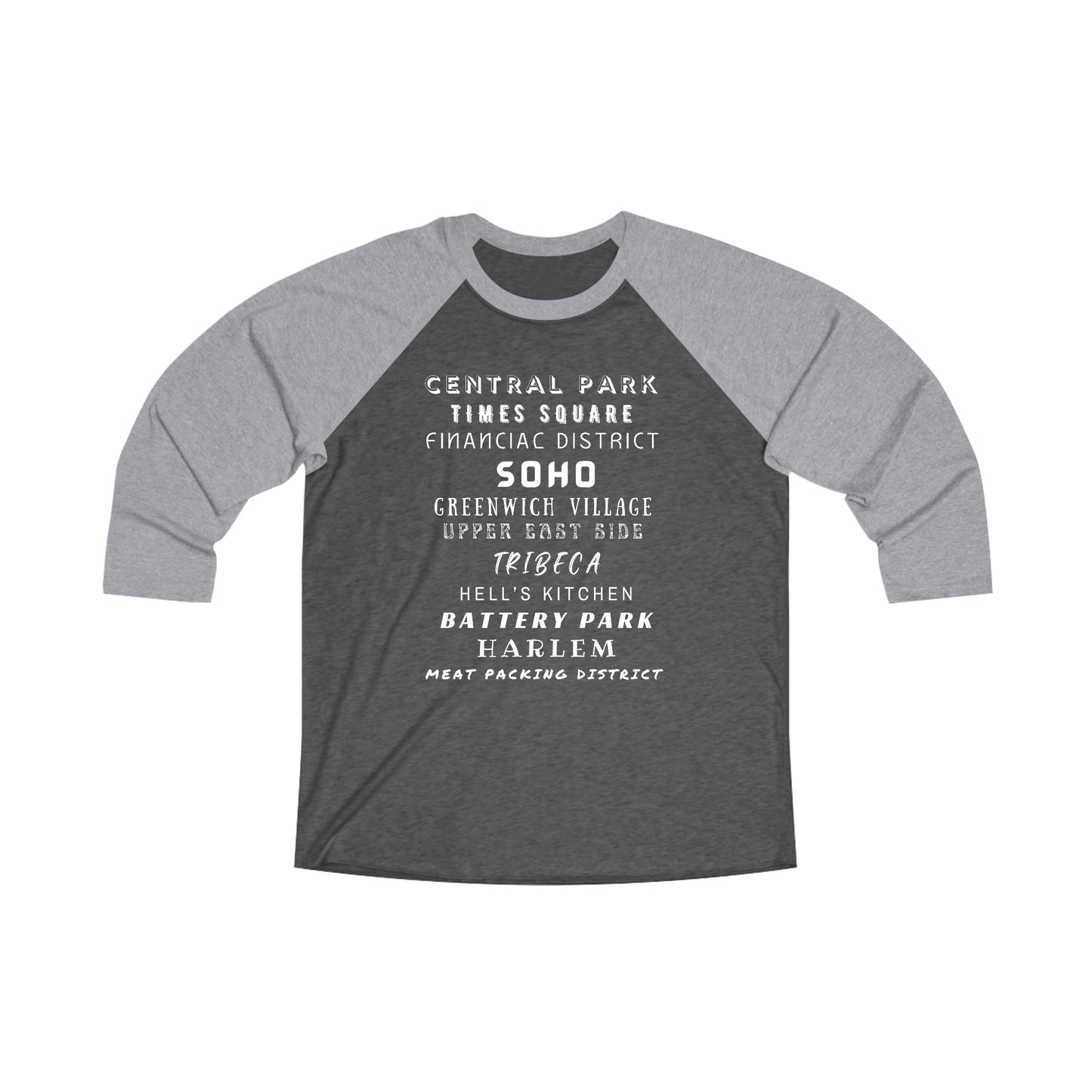 NYC NEIGHBORHOODS - Unisex Tri-Blend 34 Raglan Tee "New York City Streetwear Swag"