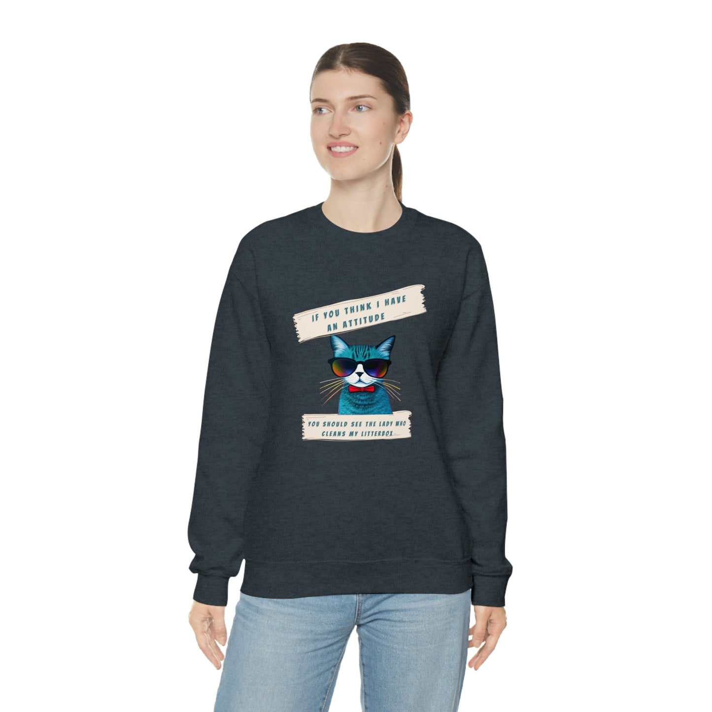 CAT ATTITUDE- Unisex Heavy Blend Crewneck Sweatshirt (VARIETY OF COLORS)"Trendy Cat Lover Graphic Tee”