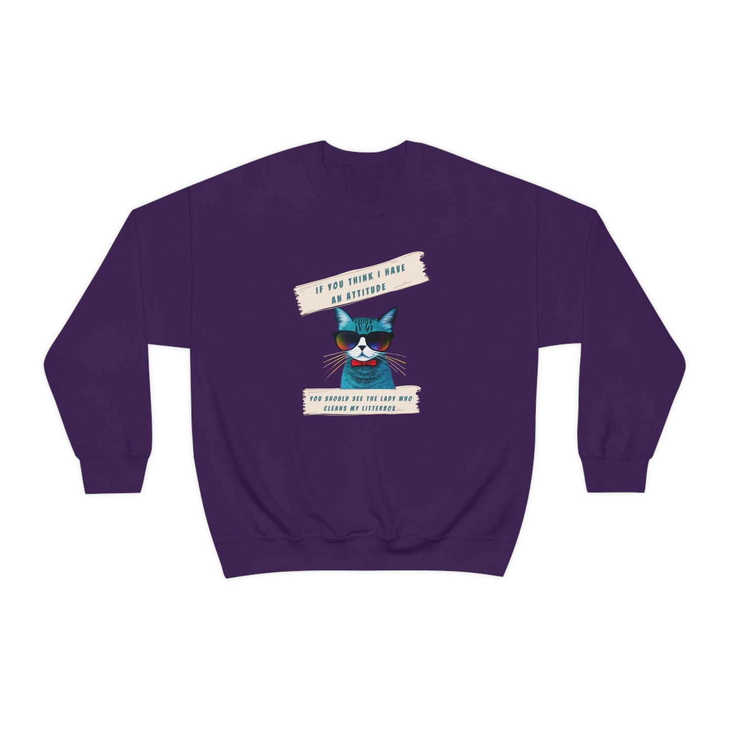 CAT ATTITUDE- Unisex Heavy Blend Crewneck Sweatshirt (VARIETY OF COLORS)"Trendy Cat Lover Graphic Tee”