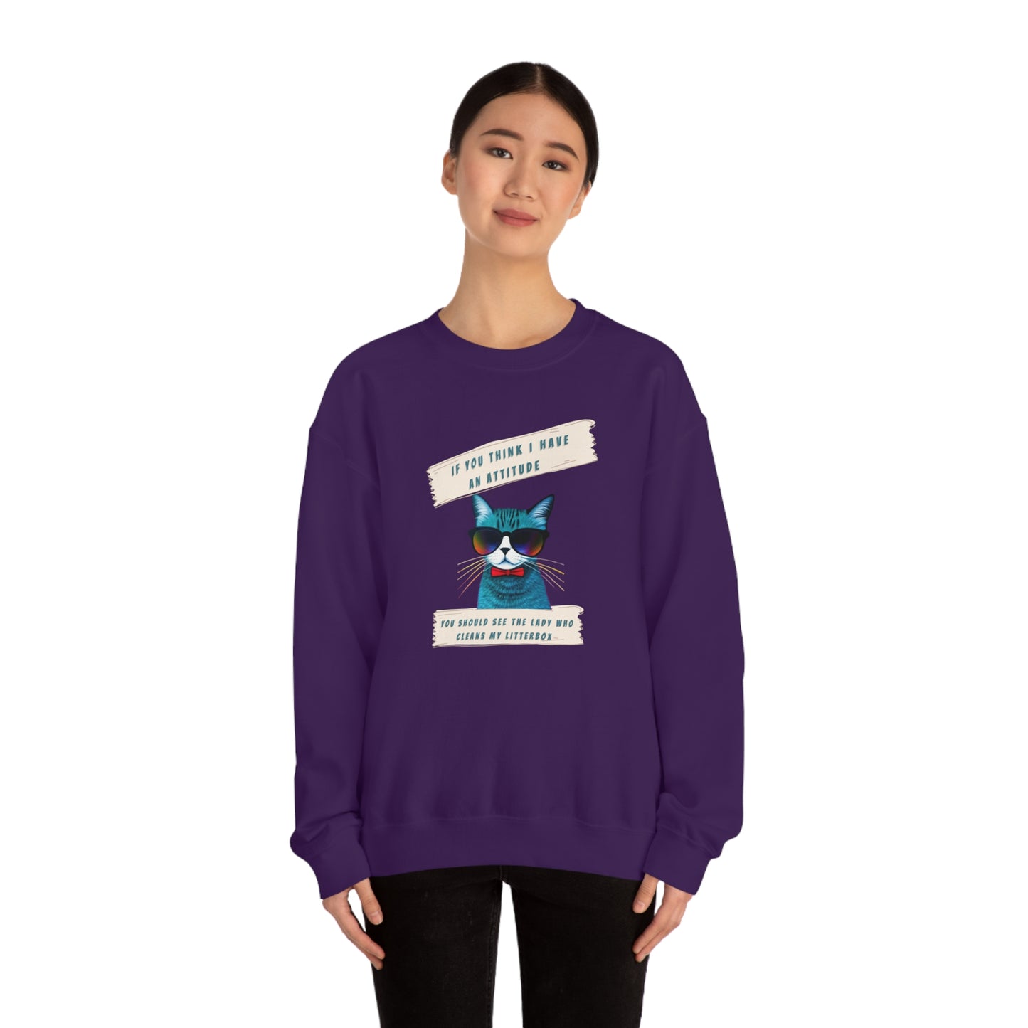 CAT ATTITUDE- Unisex Heavy Blend Crewneck Sweatshirt (VARIETY OF COLORS)"Trendy Cat Lover Graphic Tee”