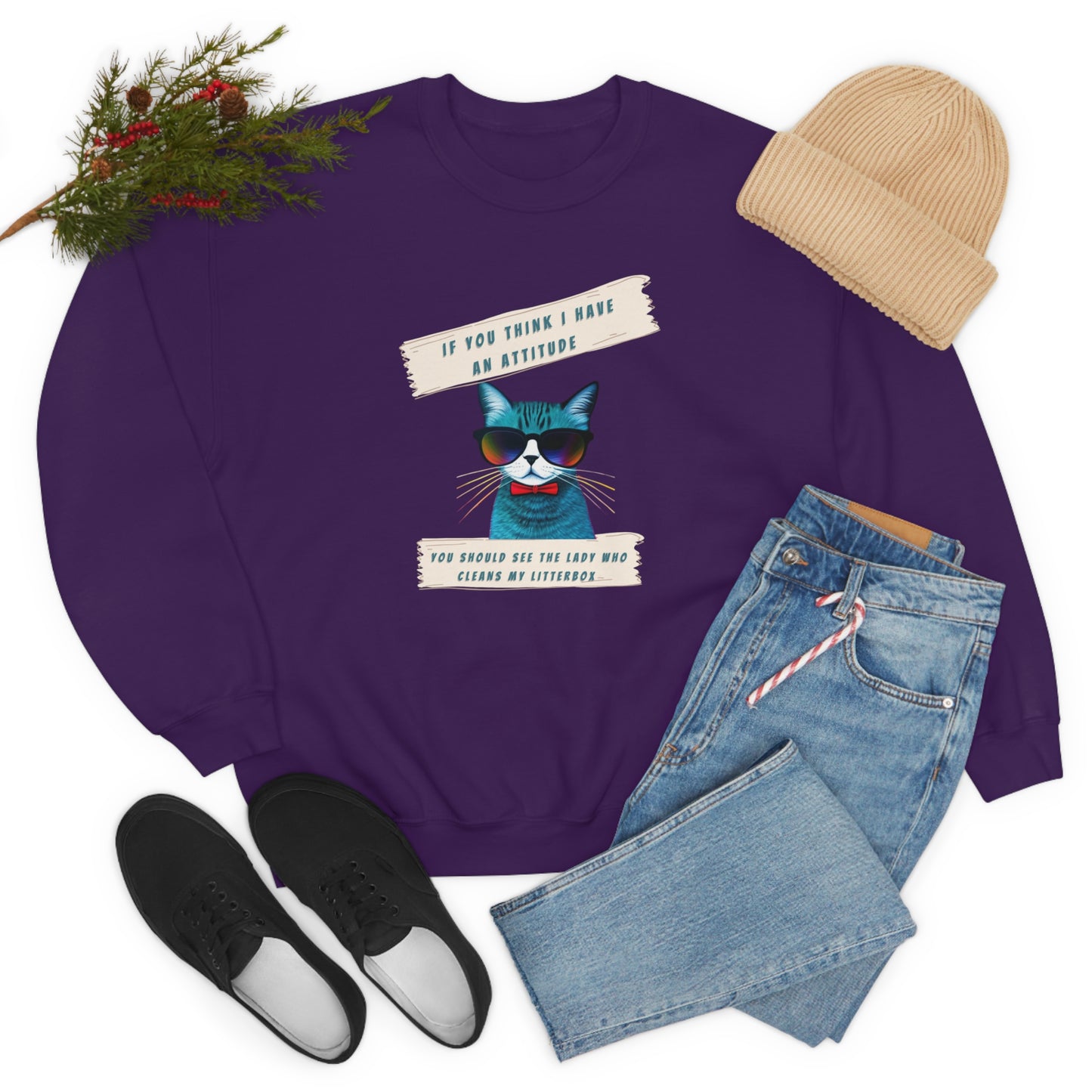 CAT ATTITUDE- Unisex Heavy Blend Crewneck Sweatshirt (VARIETY OF COLORS)"Trendy Cat Lover Graphic Tee”