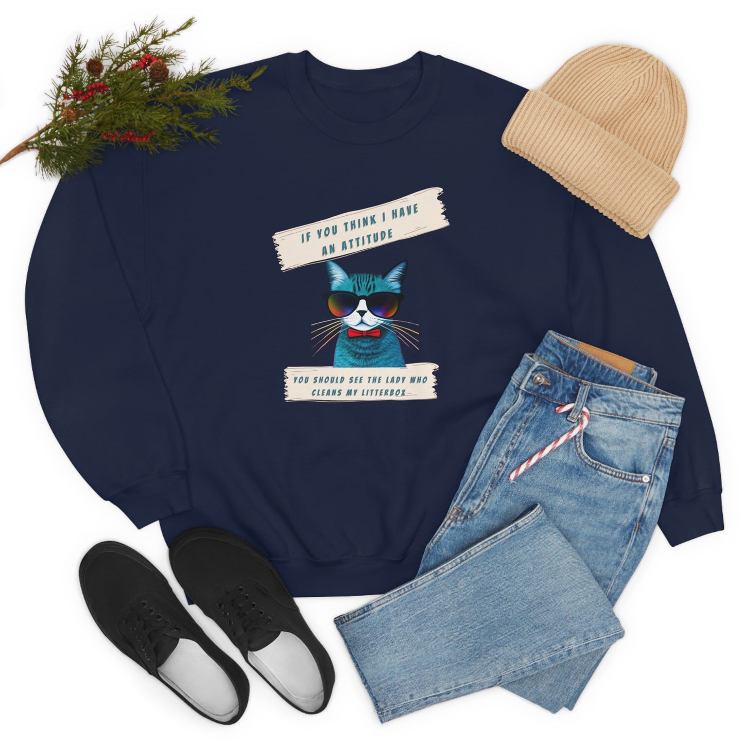 CAT ATTITUDE- Unisex Heavy Blend Crewneck Sweatshirt (VARIETY OF COLORS)"Trendy Cat Lover Graphic Tee”