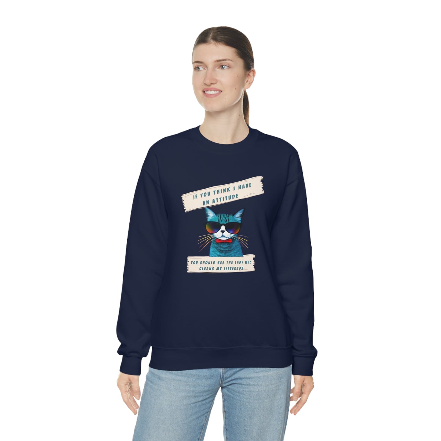 CAT ATTITUDE- Unisex Heavy Blend Crewneck Sweatshirt (VARIETY OF COLORS)"Trendy Cat Lover Graphic Tee”