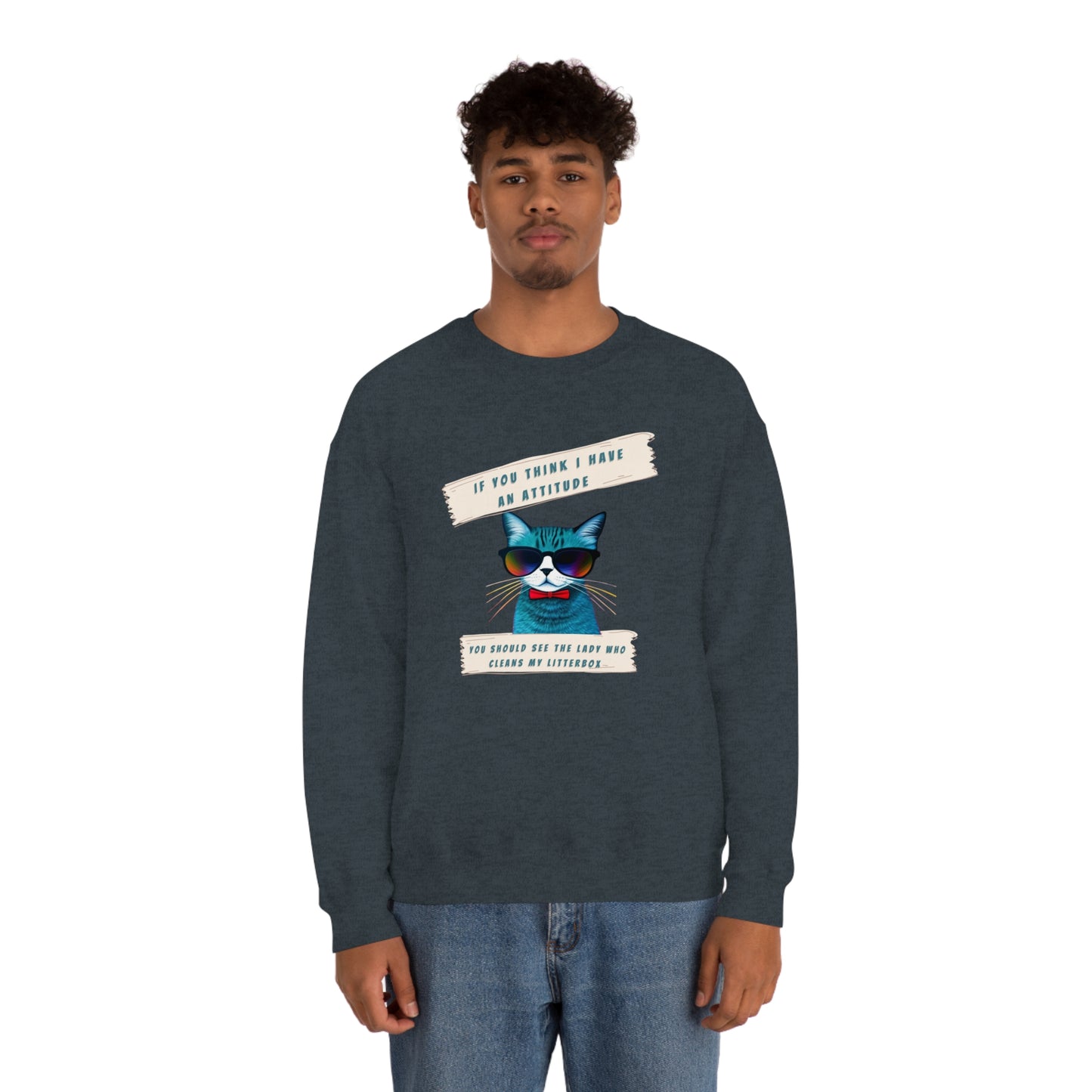 CAT ATTITUDE- Unisex Heavy Blend Crewneck Sweatshirt (VARIETY OF COLORS)"Trendy Cat Lover Graphic Tee”