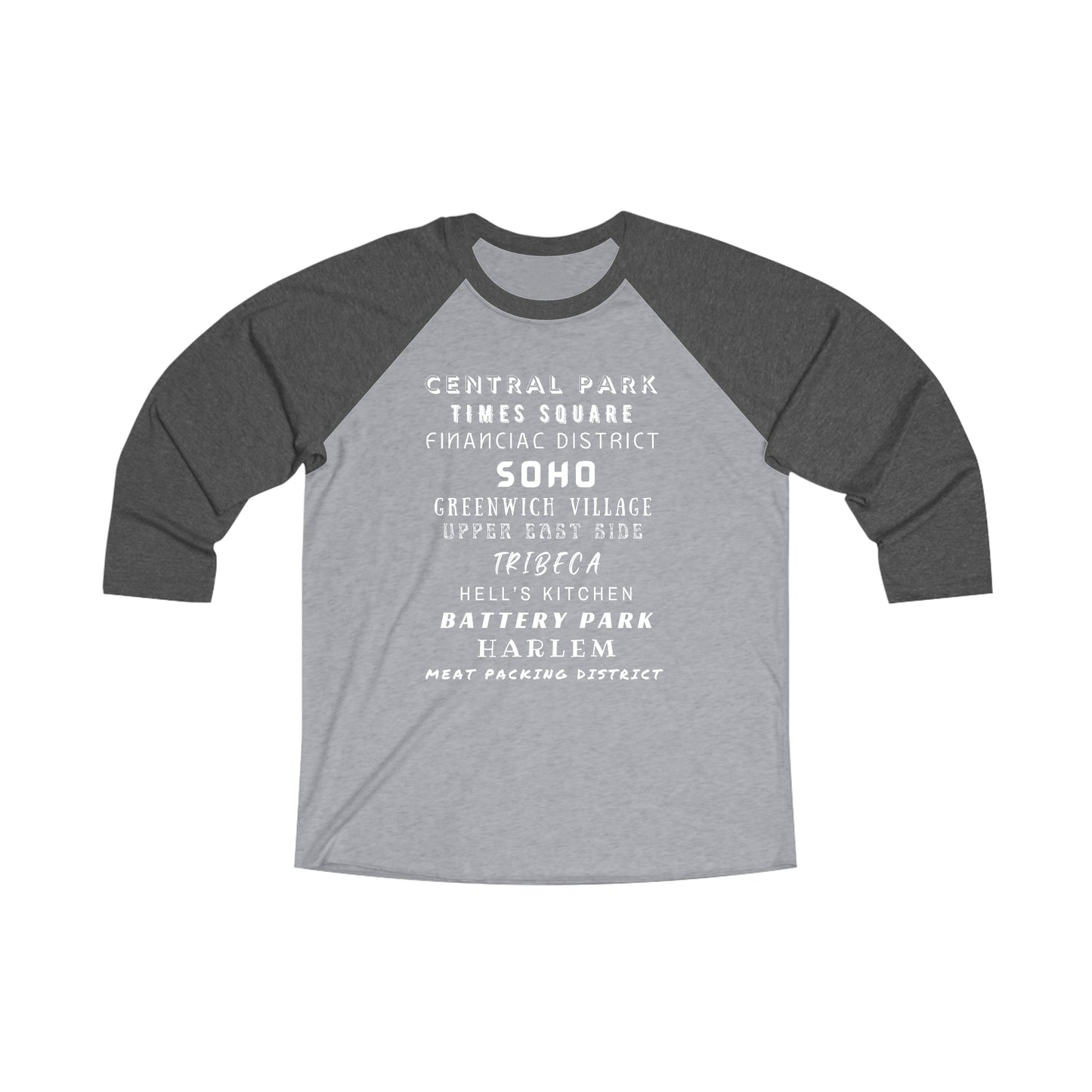 NYC NEIGHBORHOODS - Unisex Tri-Blend 34 Raglan Tee "New York City Streetwear Swag"