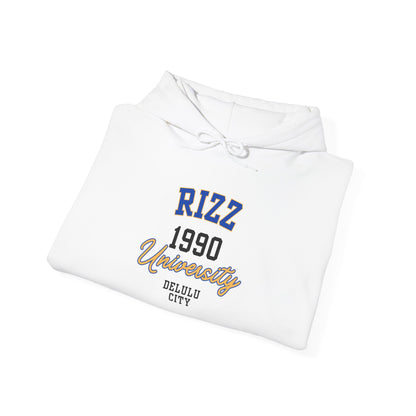 RIZZ UNIVERSITY 1990-  Unisex Heavy Blend Hooded Sweatshirt -WHITE-“Top Pick Graphic Hoodie — Cozy Streetwear Must-Have With Viral Vibes”