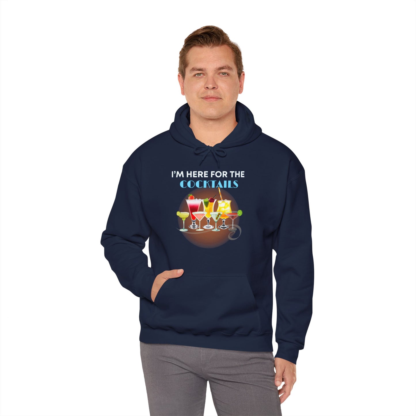 I'M HERE FOR THE COCKTAILS -Unisex Heavy Blend Hooded Sweatshirt (VARIETY OF COLORS) “Trendy Happy Hour Hoodie”
