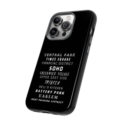 NYC NEIGHBORHOODS -Tough Phone Cases - Fits Most Phone Sizes!! (Dark GREY) "Great Gift For NYC Travelers"