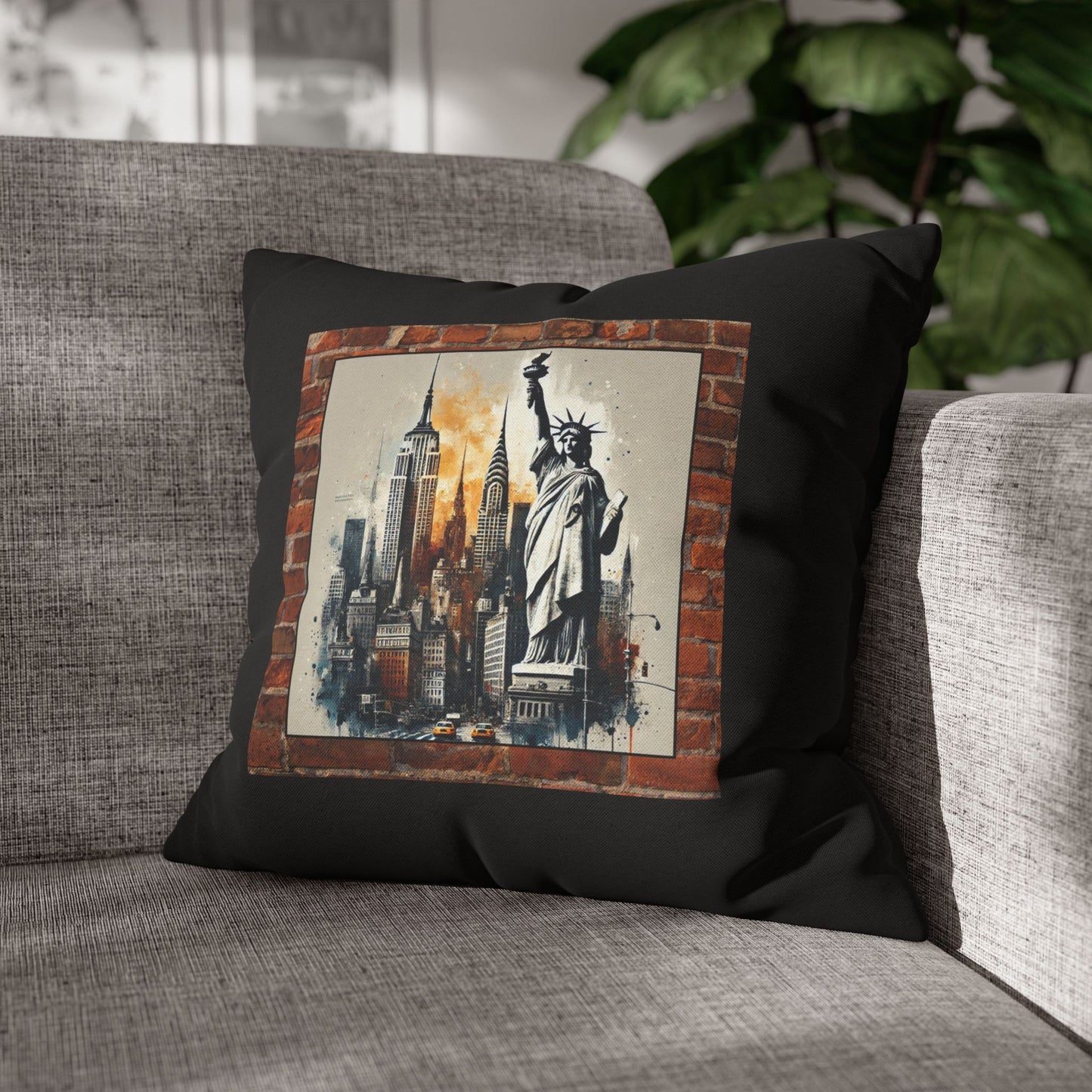 NEW YORK CITY LIBERTY Bohemian Design 18 x 18  Pillowcase