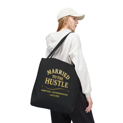 MARRIED TO THE HUSTLE- AOP Tote Bag (BLACK) "Committed To The Grind"