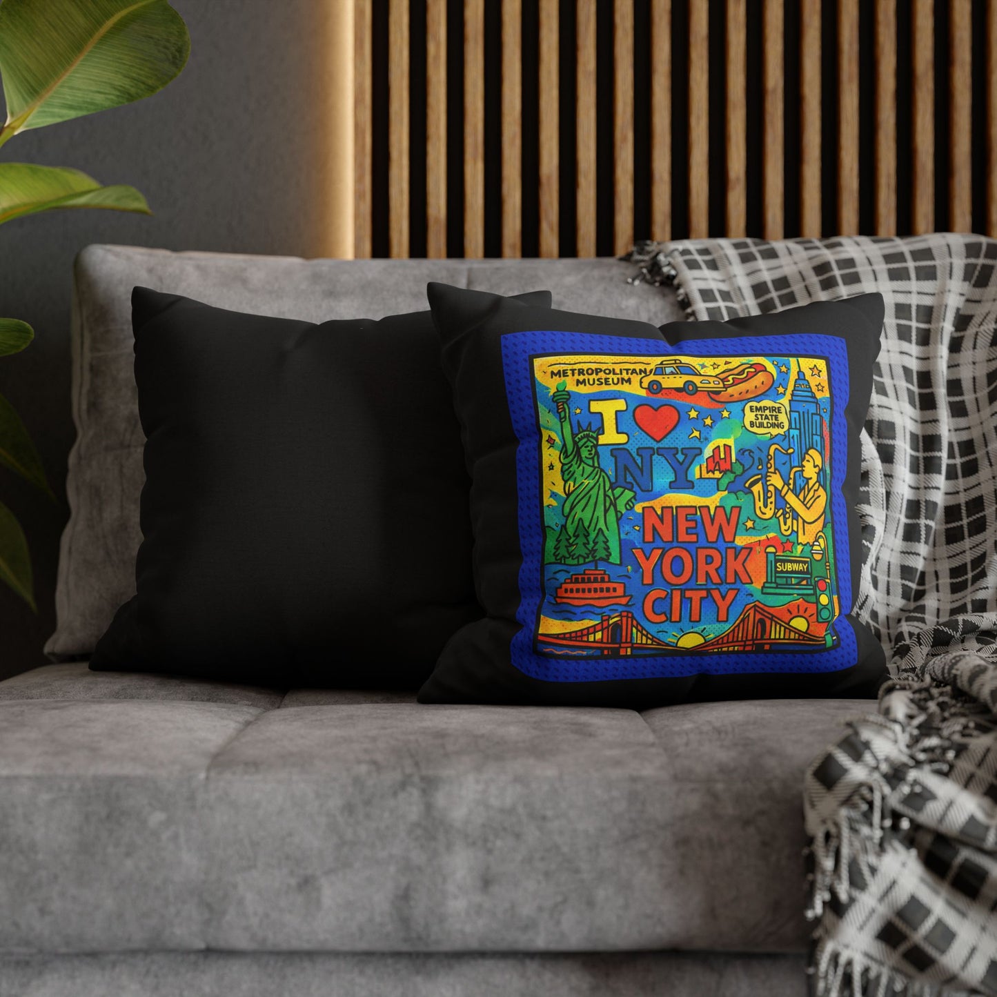 Electric NYC Pop Art- (Black) 18 x 18  Pillowcase
