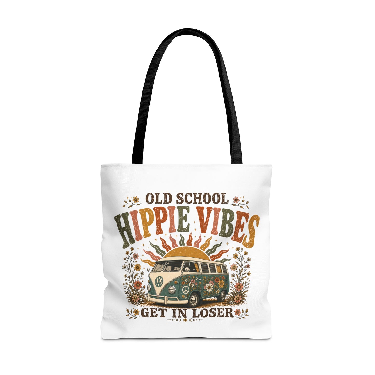 OLD SCHOOL HIPPIE VIBES- AOP Tote Bag (white)
