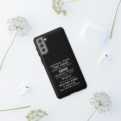 NYC NEIGHBORHOODS -Tough Phone Cases - Fits Most Phone Sizes!! (Dark GREY) "Great Gift For NYC Travelers"