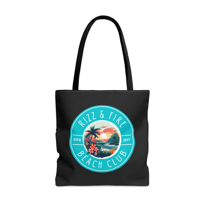 RIZZ & FIRE BEACH CLUB- AOP Tote Bag  (BLACK)"Tote-Ally Stylish, All Day Every Day"