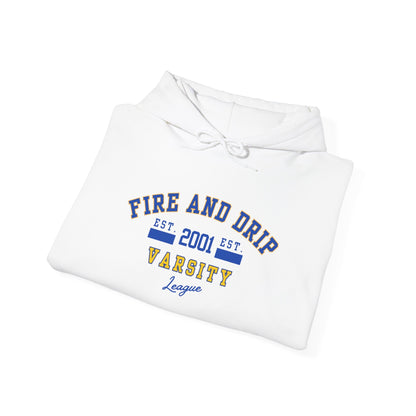 FIRE AND DRIP VARSITY- Unisex Heavy Blend Hooded Sweatshirt-“Must Have Streetwear  Trending Graphic Pullover for Everyday Style”