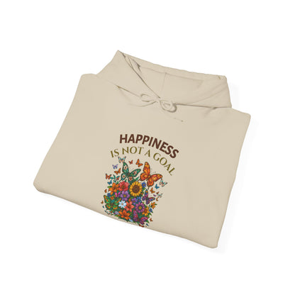 HAPPINESS IS NOT A GOAL-IT'S A BY-PRODUCT OF A LIFE WELL LIVED- Unisex Heavy Blend Hooded Sweatshirt (lLight Colors) "Reminder To Live Life To The Fullest"