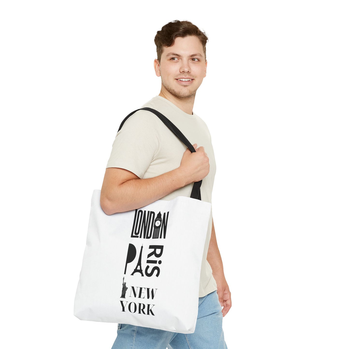 London Paris New York- AOP Tote Bag (WHITE)  18x18