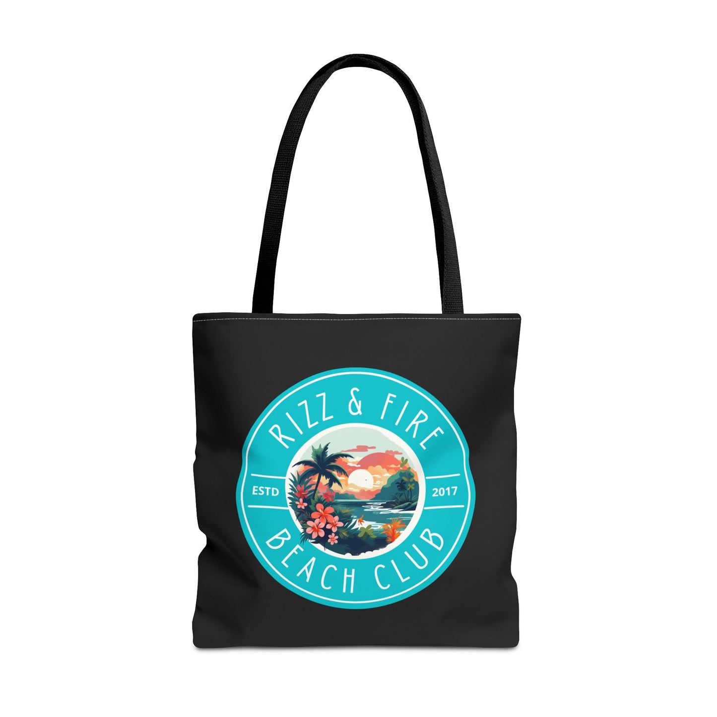 RIZZ & FIRE BEACH CLUB- AOP Tote Bag  (BLACK) "Tote-Ally Stylish"